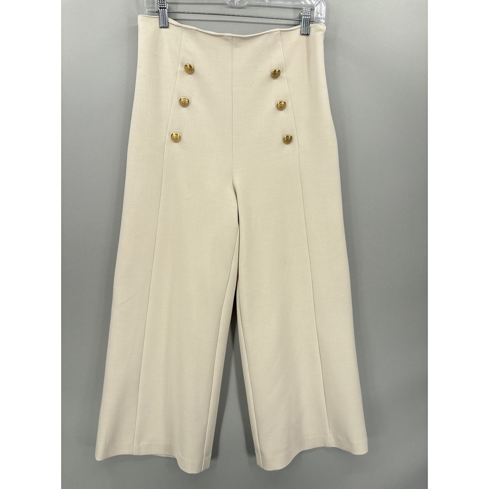 Iris Setlakwe Pants Womens 6 High Rise White Cropped Wide Leg Nautical Buttons